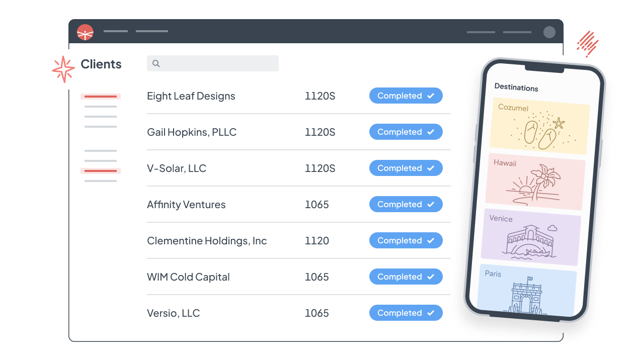 Client list in Tallyfor with business returns marked completed